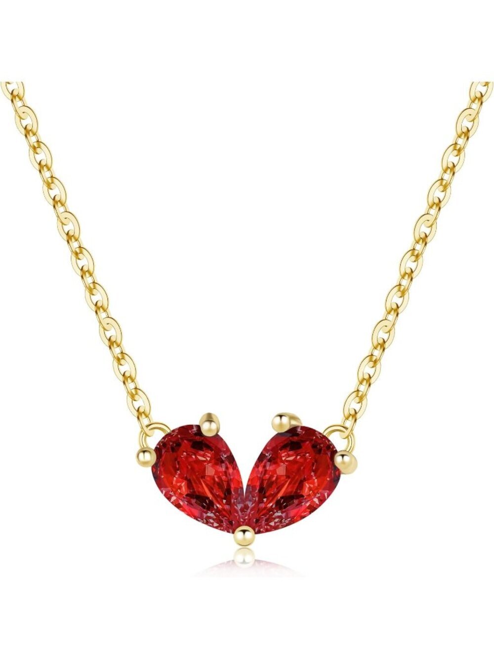 Women's Red And Glod 14 k Dainty Gold Plated Heart Birthstone Necklaces